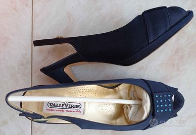 Scarpe Valleverde in raso e seta blu 37