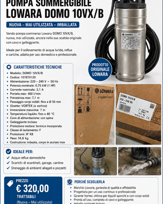 POMPA SOMMERGIBILE LOWARA DOMO 10VX/B