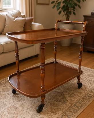 Carrello portavivande vintage legno tornito
