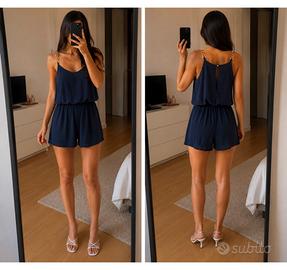 Tuta jumpsuit blu spalline catene dorate tg M