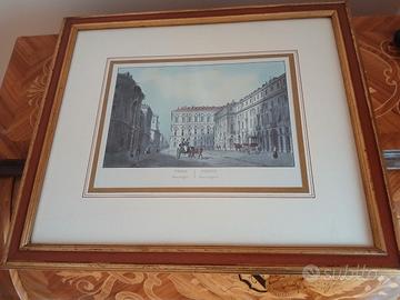 STAMPA ANTICA p.za Carignano  CON CORNICE IN LEGNO