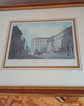 STAMPA ANTICA p.za Carignano  CON CORNICE IN LEGNO