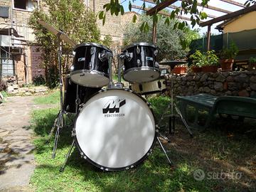 batteria acustica 5 pz con aste, piatti, sgabello