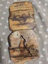 2 Quadretti legno intagliati a mano 