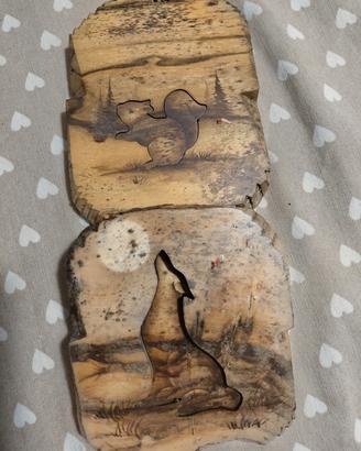 2 Quadretti legno intagliati a mano 
