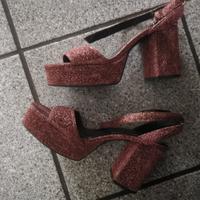 sandali bershka 39 strass fucsia tacco largo nuovo