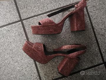 sandali bershka 39 strass fucsia tacco largo nuovo