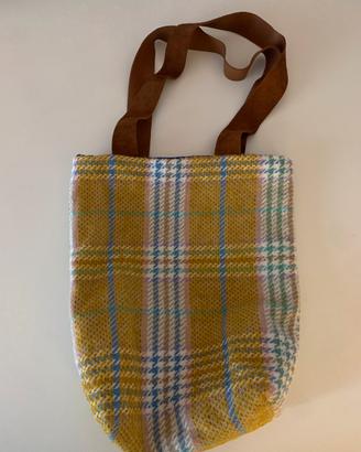 Borsa senape lana tessuto jacquard