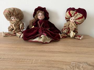 Tris Bambole da Collezione 45cm Porcellana Biscuit