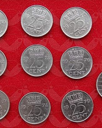 NEDERLAND 1950-1982 lotto di 10 monete 25 Cent
