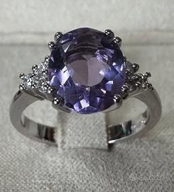 ANELLO ORO 18kt. DIAMANTI ED AMETISTA NATURALE