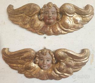 Angeli putti antichi in legno dorato 500 XVI