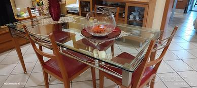 Tavolo da Pranzo in Vetro e Legno + 4 Sedie