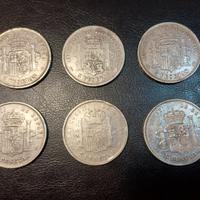 Lotto 6 Monete in Argento 5 Pesetas