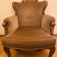 4 Poltrone Vintage in legno intagliato e velluto