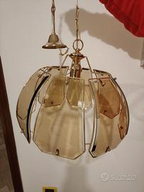 Lampadario vetro -metallo dorato stile art déco 