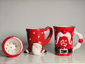 Set tazza + teiera Babbo Natale ceramica presente