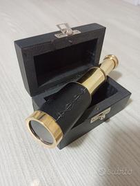 Cannocchiale retrò in ottone con scatola in legno