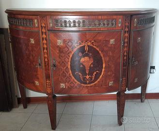 credenza semicircolare legno intarsiato