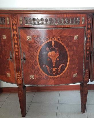 credenza semicircolare legno intarsiato