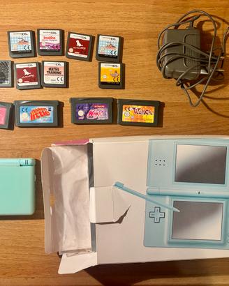 Nintendo DS azzurro con scatola + giochi