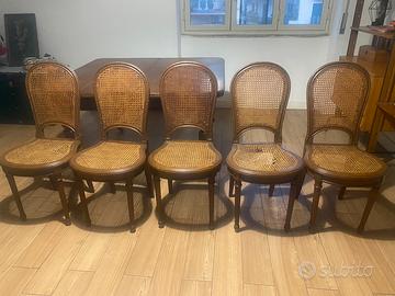 5 sedie antiche in paglia di Vienna