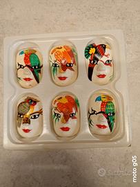 set 6 maschere decorative in ceramica vintage 
