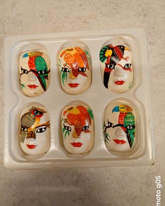 set 6 maschere decorative in ceramica vintage 