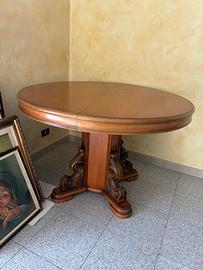 Tavolo rotondo barocco estensibile legno di noce