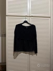 Maglia nera mesh trasparente orlo a lattuga M