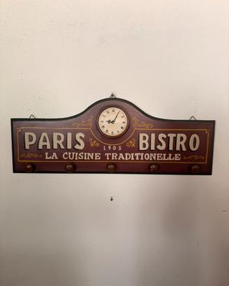 Appendiabiti Paris Bistro con orologio vintage
