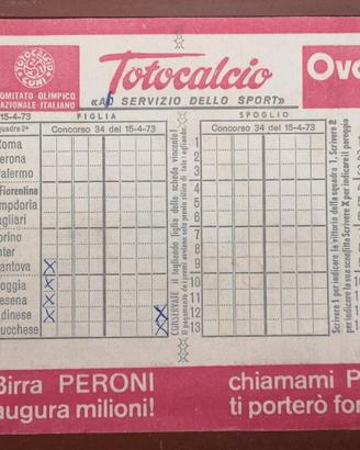 Schedina totocalcio N.34-15 aprile 1973