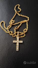 60cm Collana in acciaio con croce brillante