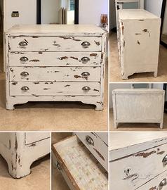 Cassettone  vintage stile shabby chic legno bianco