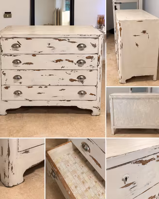 Cassettone  vintage stile shabby chic legno bianco