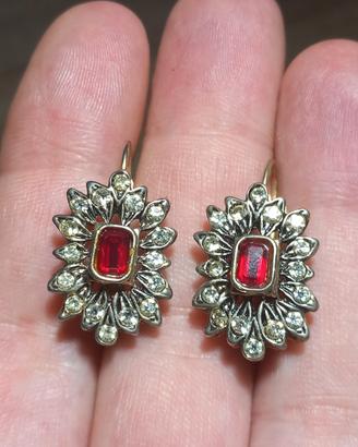 Argento 835 Orecchini Vintage Pietra Rossa 