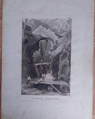 Incisione Antica 1840 Miniera Svedese