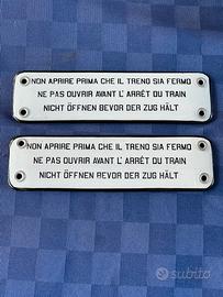 Coppia Targhe Smaltate Treno FS Vintage