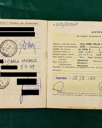 libretto originale Alfa Romeo Giulia Super 1600