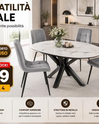 Set 4 Sedie Velluto Grigio Gambe in Metallo