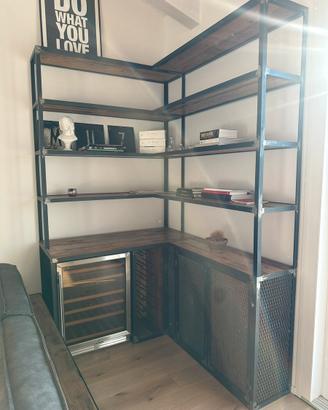 Libreria ad angolo rovere e metallo - made in IT