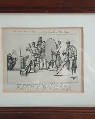 Stampa antica satirica (Caccia alle pulci) con cor