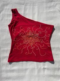 top rosso monospalla stile y2k