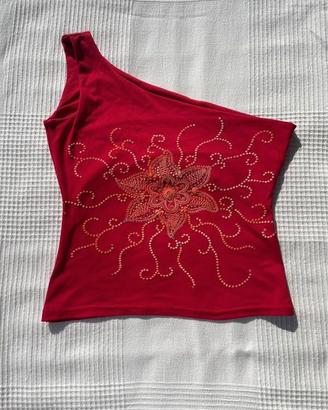 top rosso monospalla stile y2k
