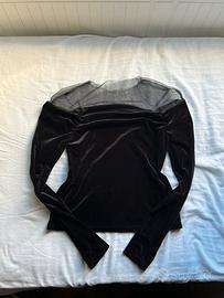 Top velluto nero elegante con tulle trasparente
