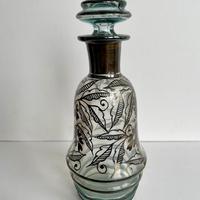 Antica bottiglia Liberty 1880 in vetro e argento,