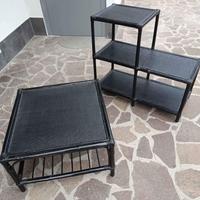 tavolino e mobile in vimini nero