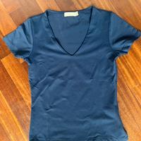 Top Zara scollo a V taglia S blu lucido