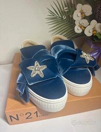 Slip-On N°21 Velluto Blu Stella Strass Tg 38