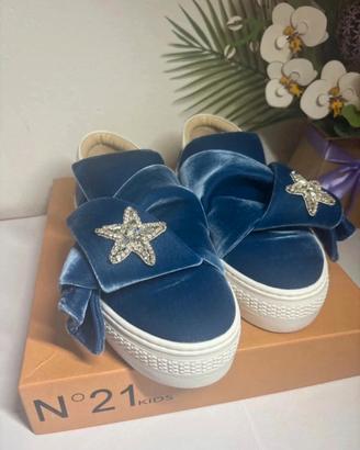 Slip-On N°21 Velluto Blu Stella Strass Tg 38